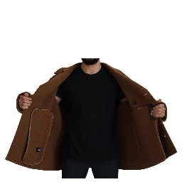 Brown Nylon Double Breasted Coat Jacket