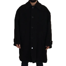 Black Alpaca Button Down Trench Coat Jacket