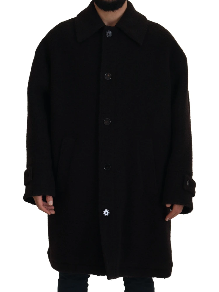 Black Alpaca Button Down Trench Coat Jacket