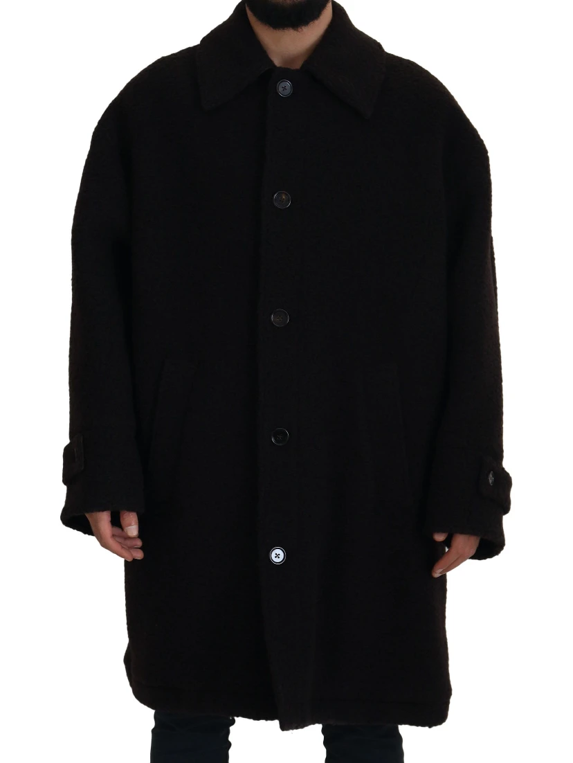 Black Alpaca Button Down Trench Coat Jacket