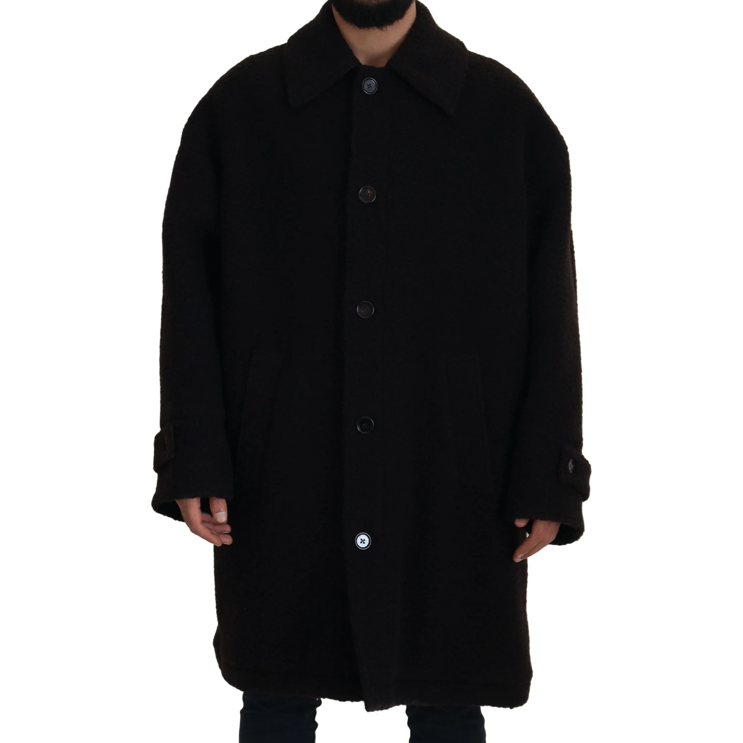 Black Alpaca Button Down Trench Coat Jacket