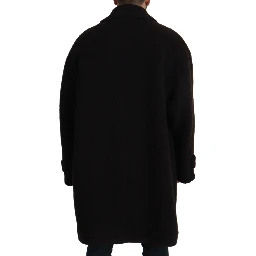 Black Alpaca Button Down Trench Coat Jacket