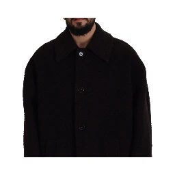 Black Alpaca Button Down Trench Coat Jacket