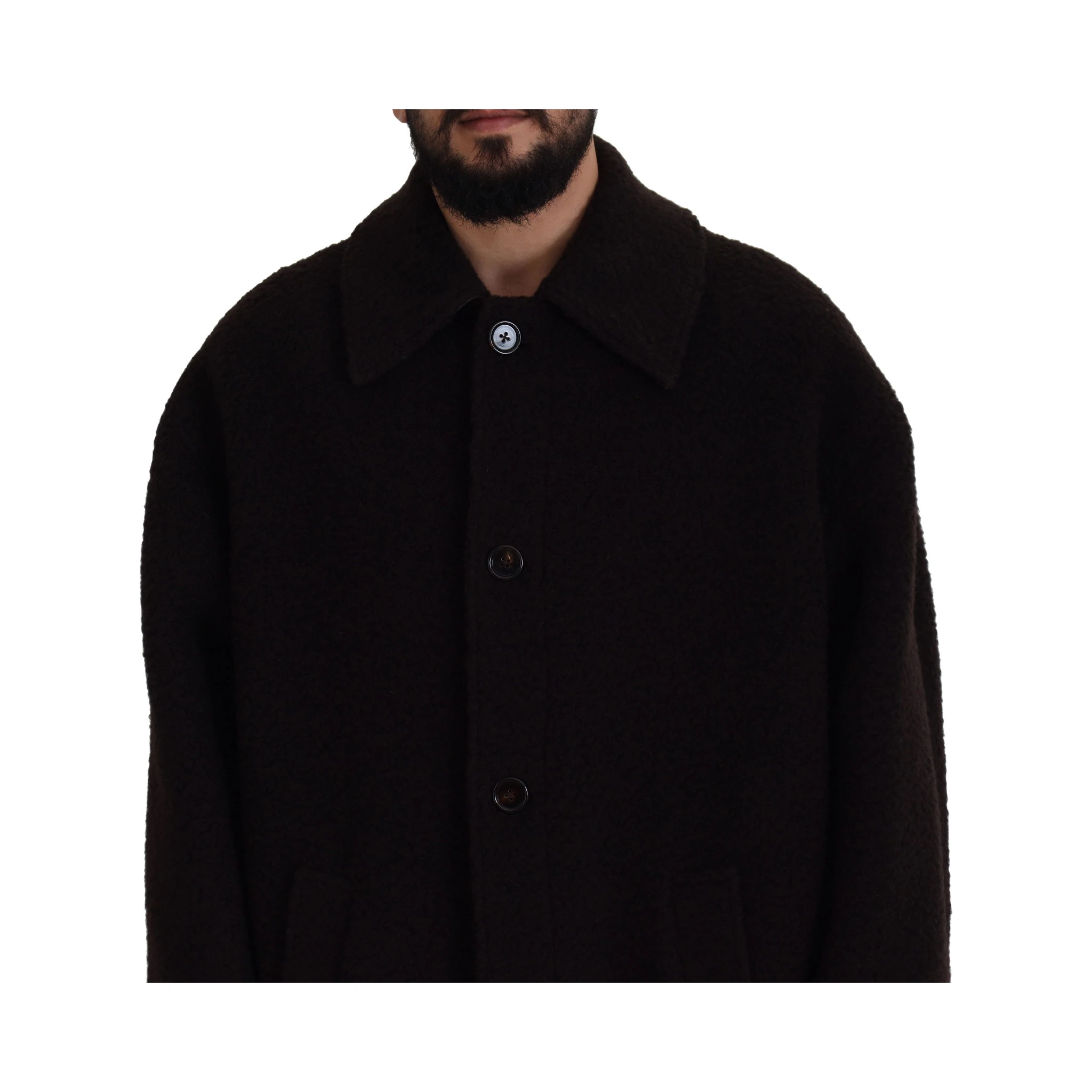 Black Alpaca Button Down Trench Coat Jacket