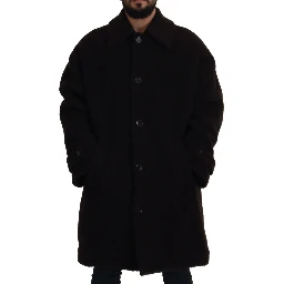 Black Alpaca Button Down Trench Coat Jacket