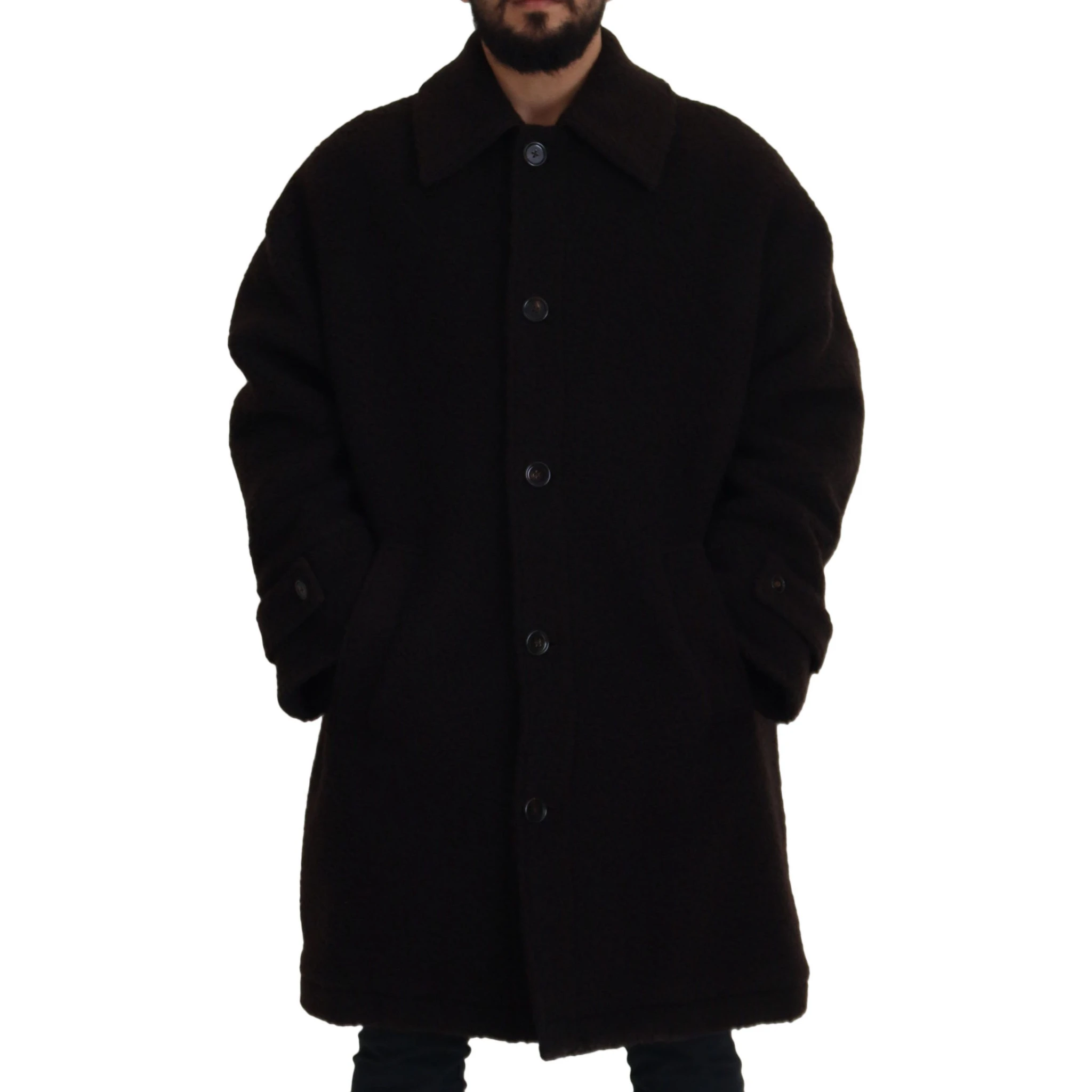 Black Alpaca Button Down Trench Coat Jacket