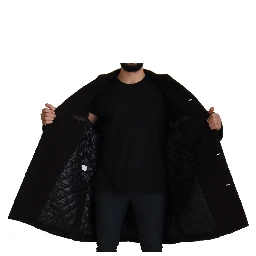 Black Alpaca Button Down Trench Coat Jacket