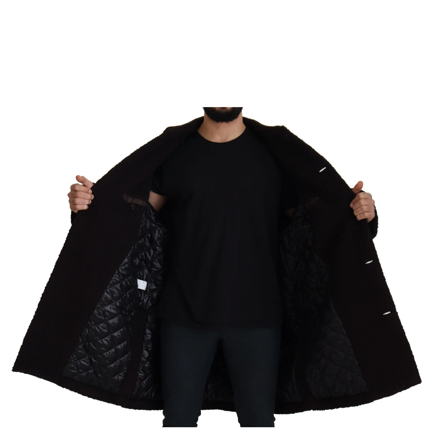 Black Alpaca Button Down Trench Coat Jacket