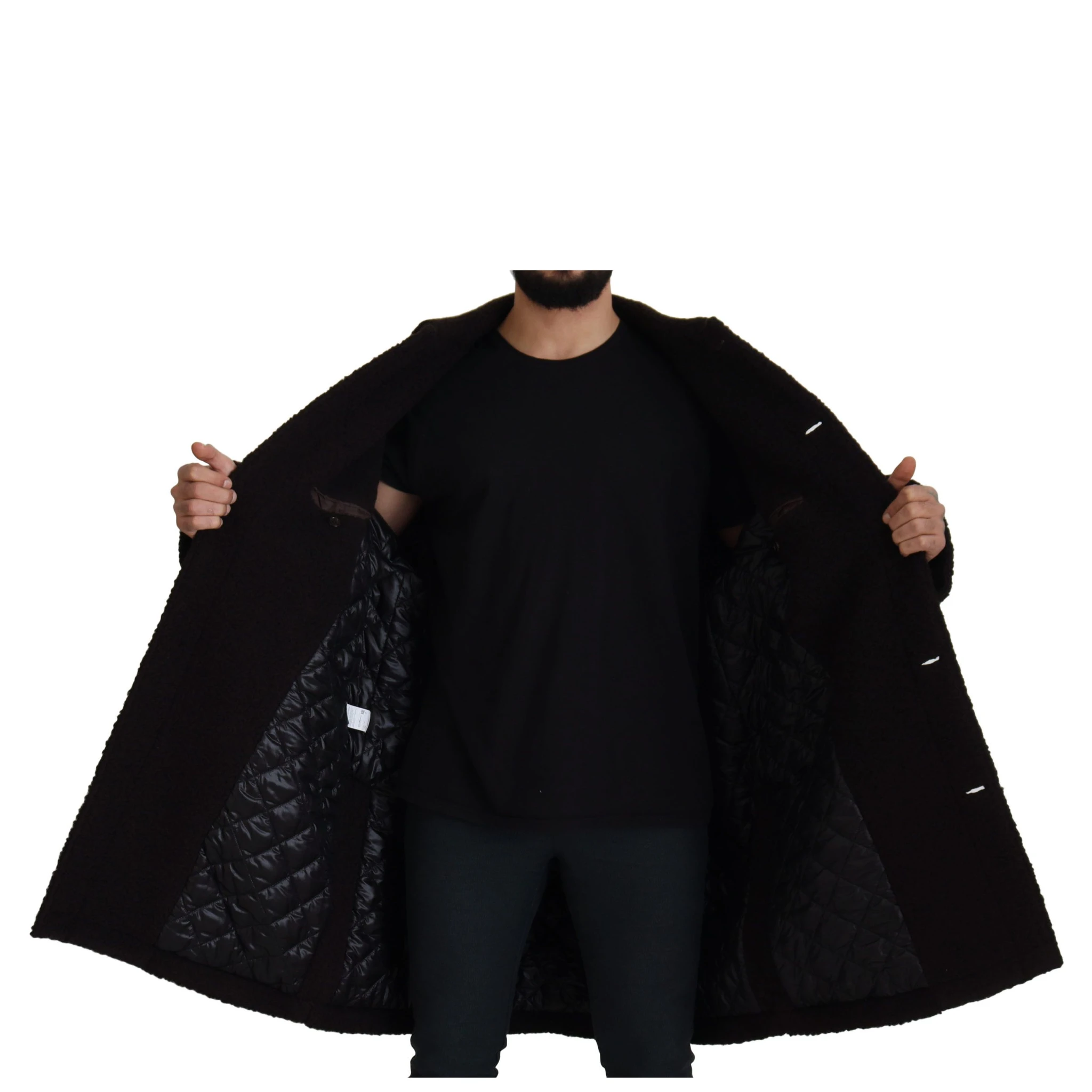 Black Alpaca Button Down Trench Coat Jacket