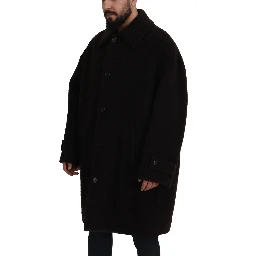 Black Alpaca Button Down Trench Coat Jacket