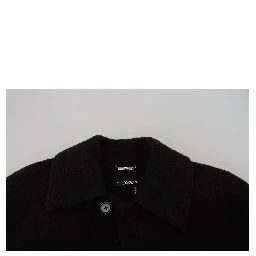 Black Alpaca Button Down Trench Coat Jacket