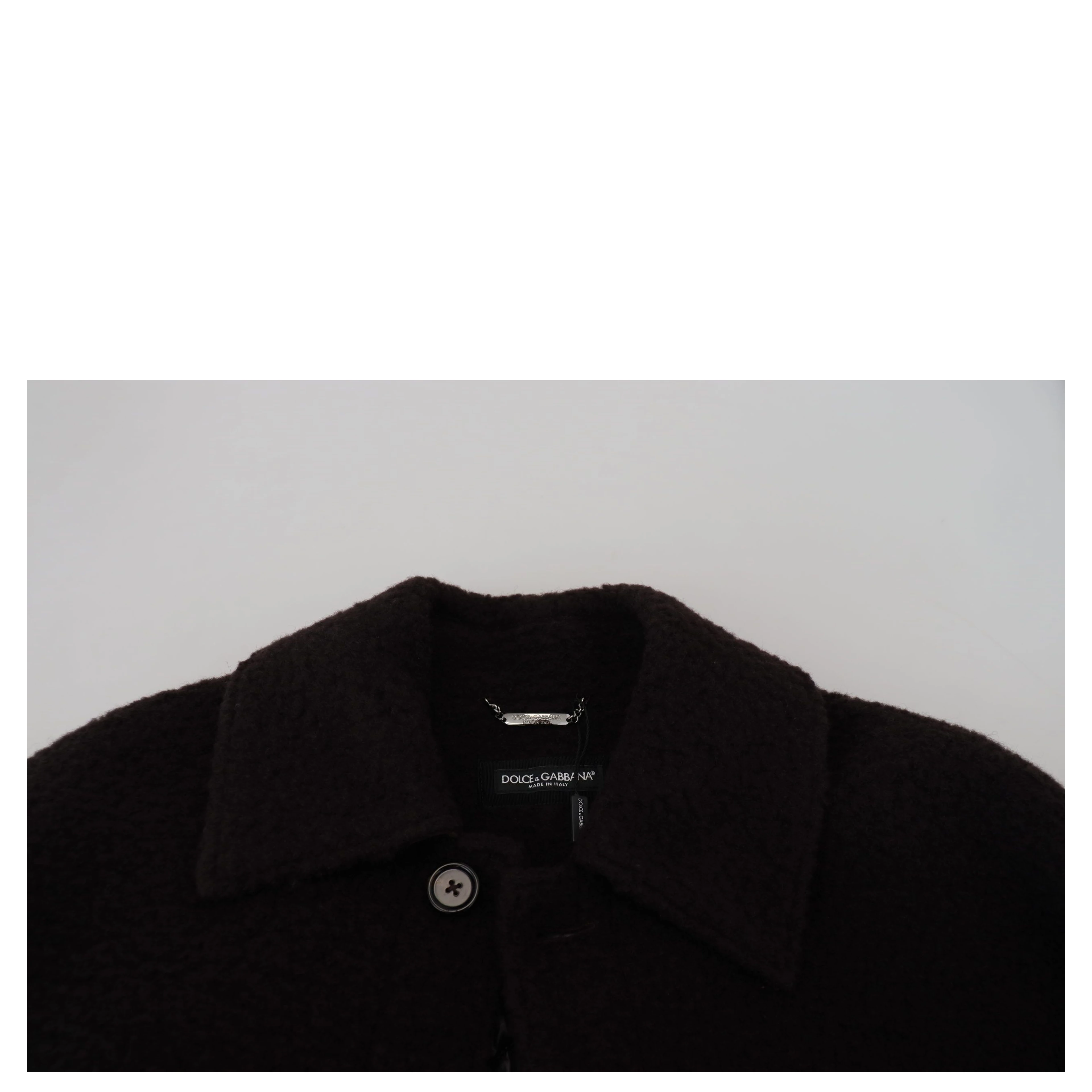 Black Alpaca Button Down Trench Coat Jacket