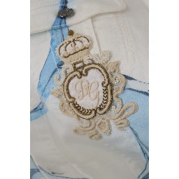 White Cotton Logo Embroidery Denim Jacket