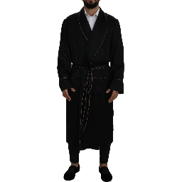 Black 100% Silk Robe Coat Wrap  Jacket