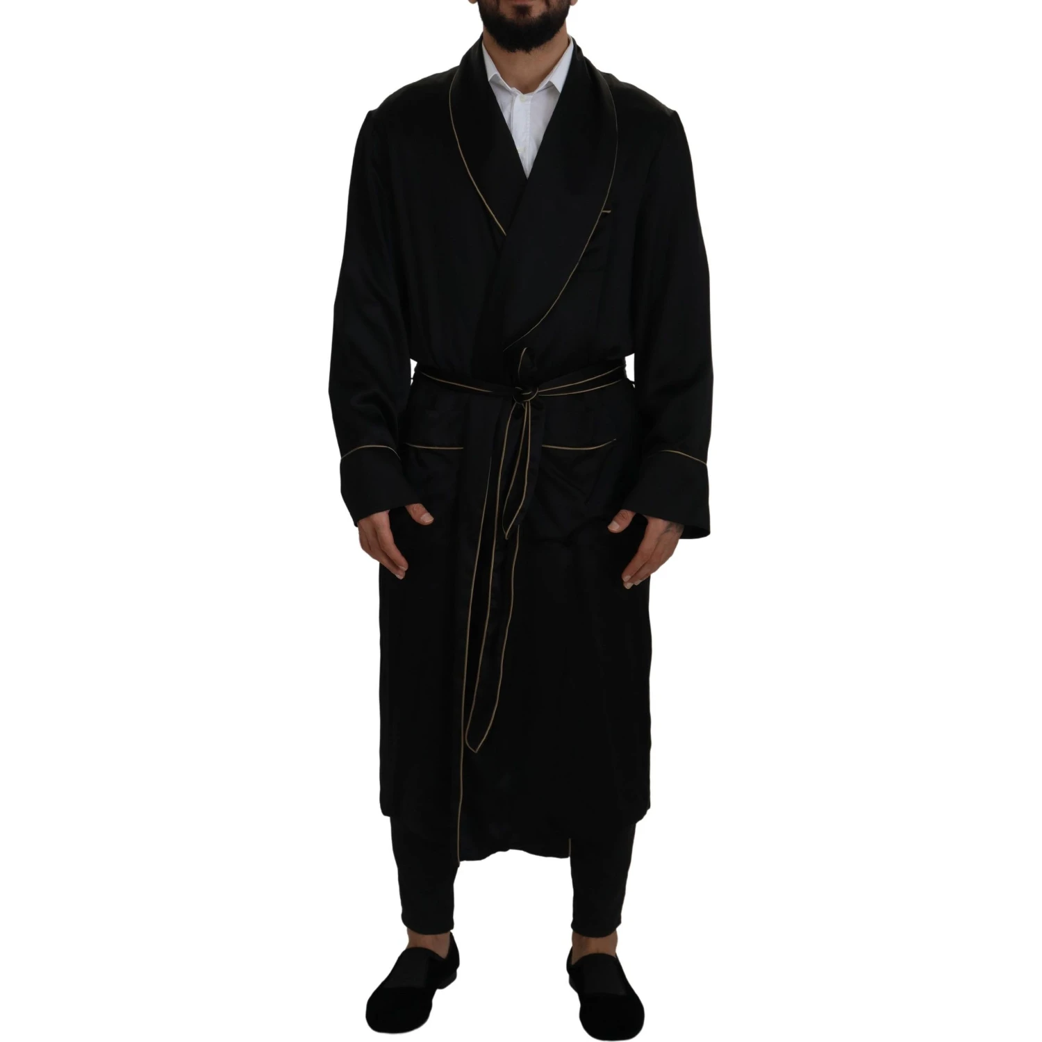Black 100% Silk Robe Coat Wrap  Jacket