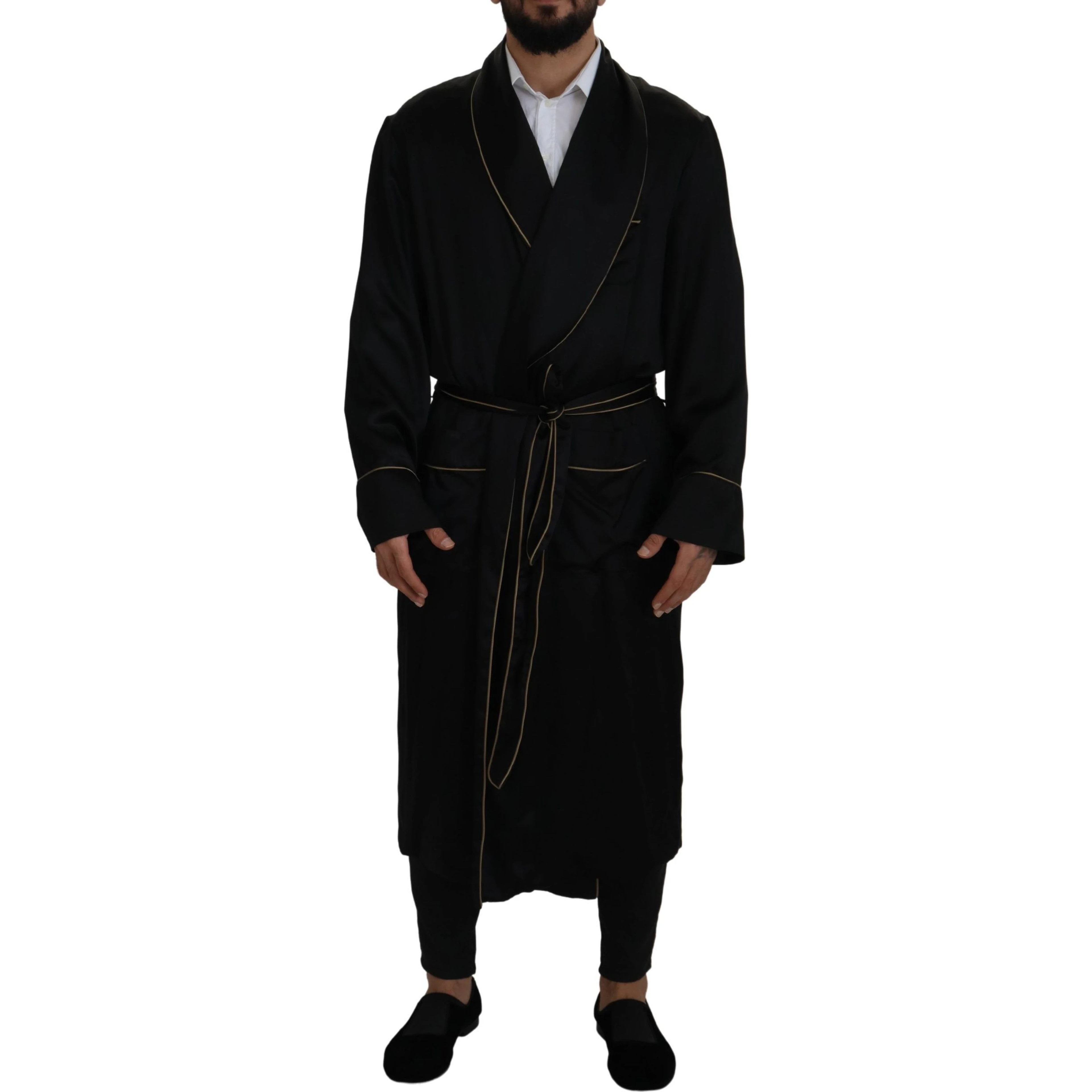 Black 100% Silk Robe Coat Wrap Jacket