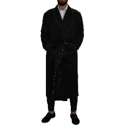Black 100% Silk Robe Coat Wrap  Jacket