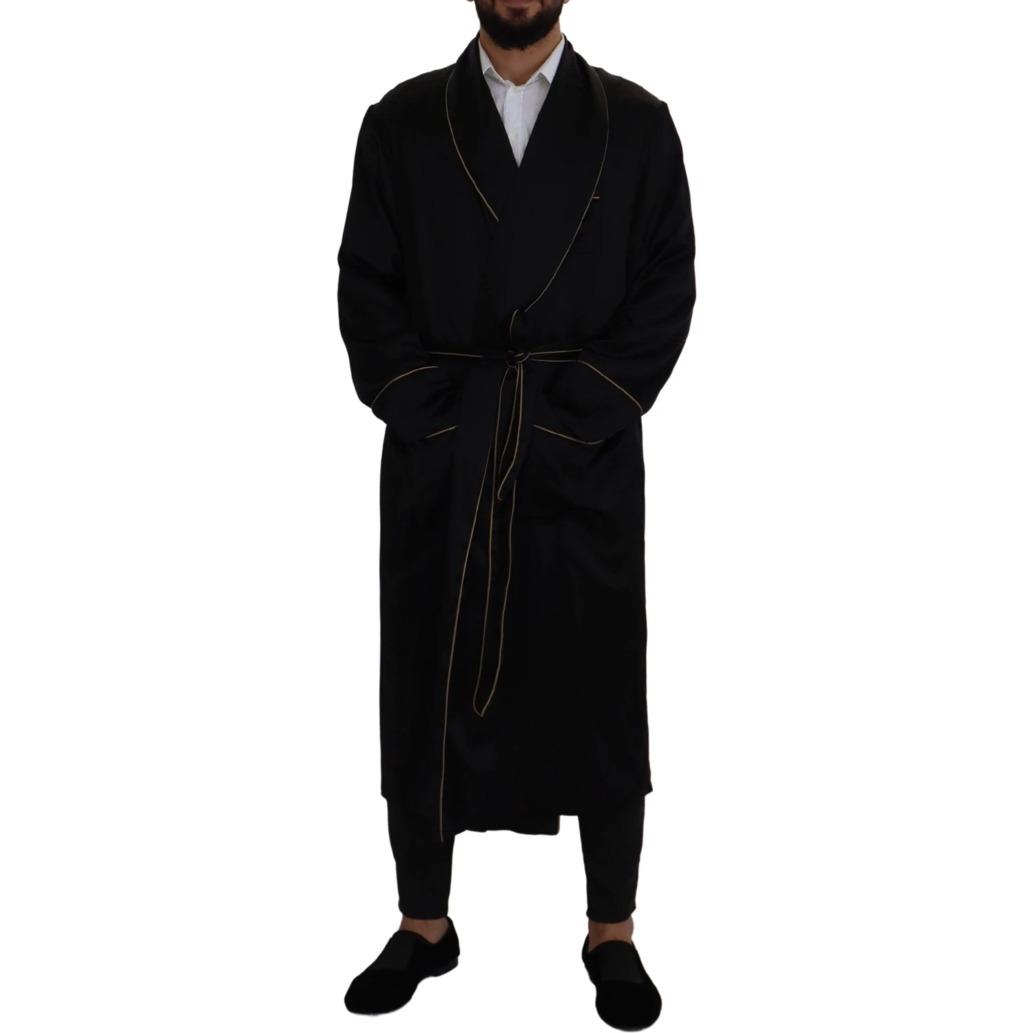 Black 100% Silk Robe Coat Wrap  Jacket