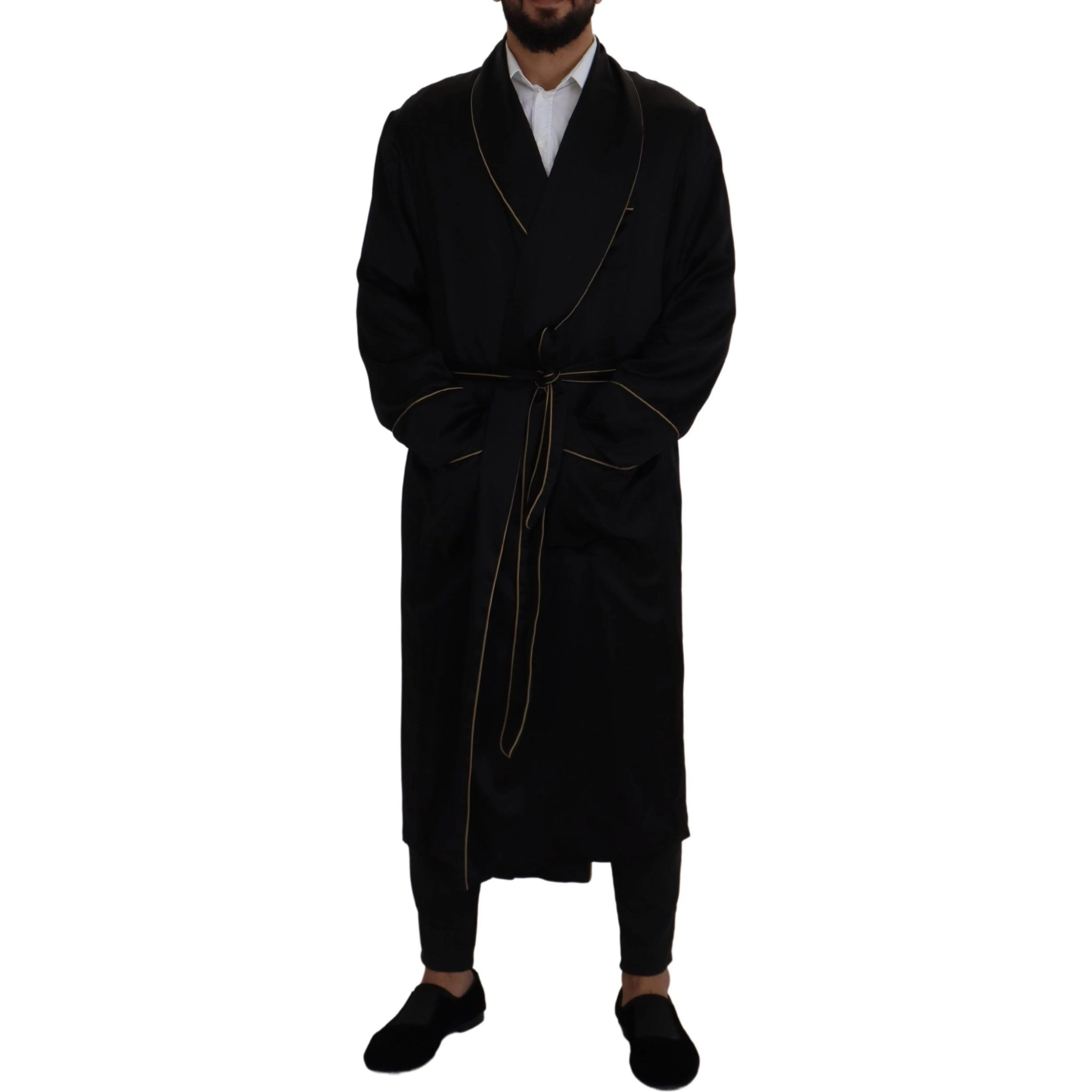 Black 100% Silk Robe Coat Wrap Jacket