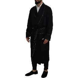 Black 100% Silk Robe Coat Wrap  Jacket