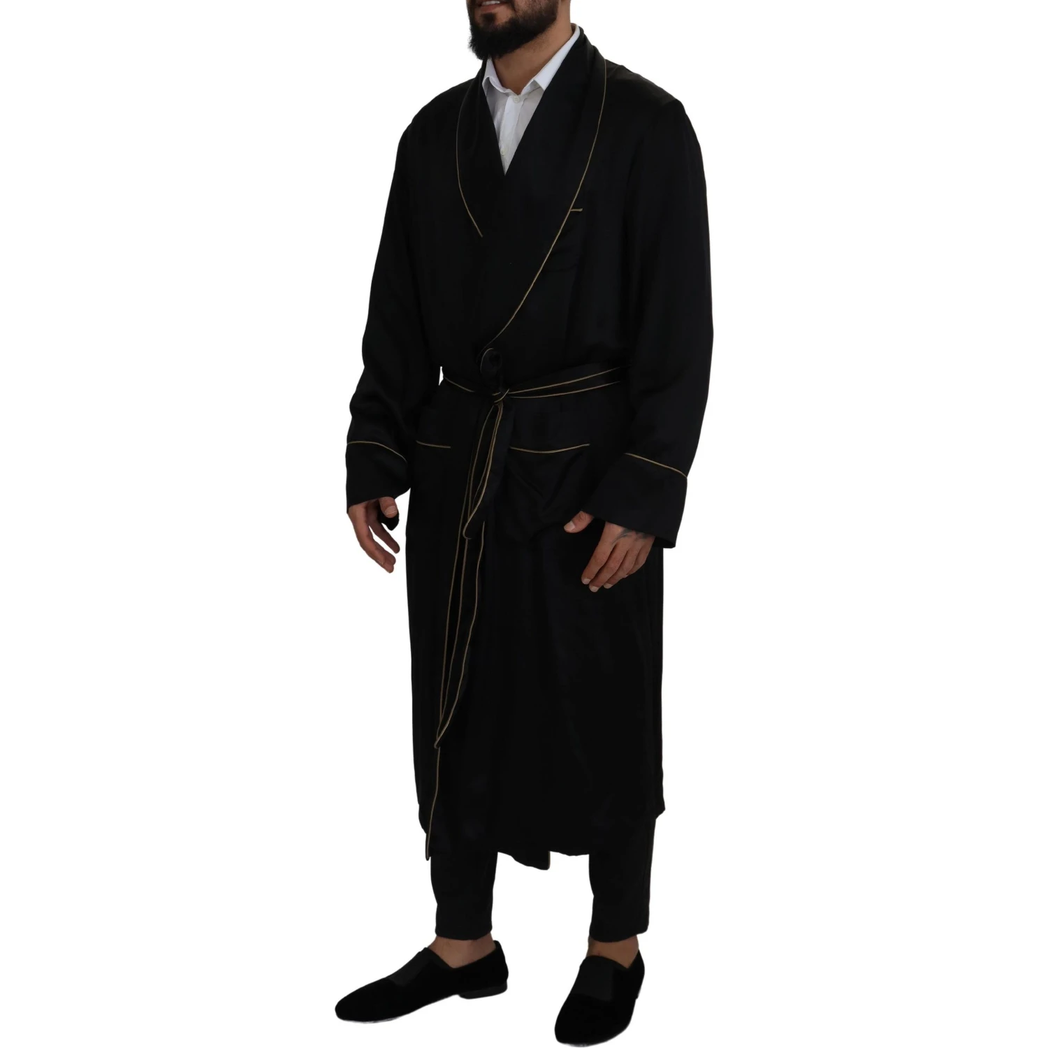 Black 100% Silk Robe Coat Wrap  Jacket
