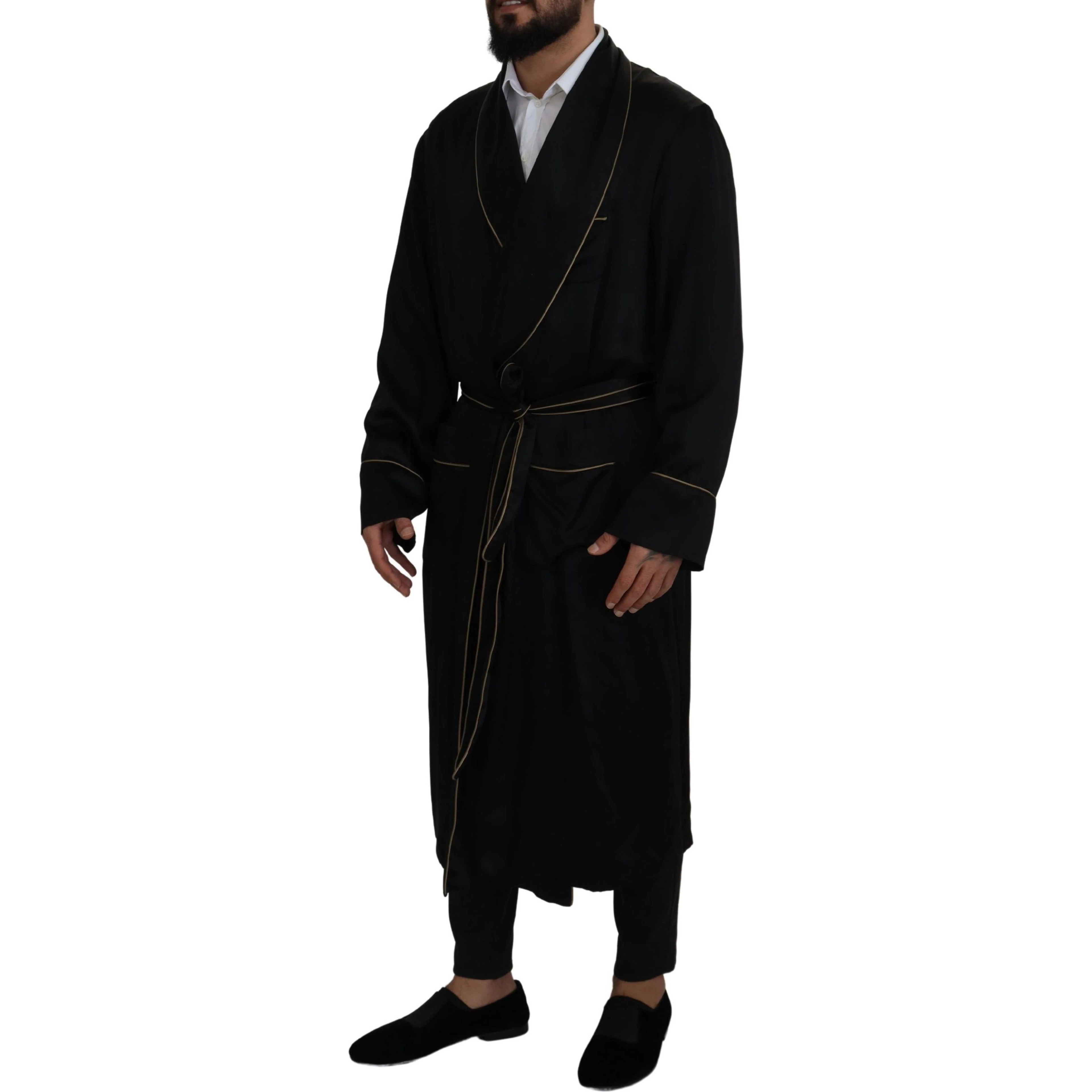 Black 100% Silk Robe Coat Wrap Jacket