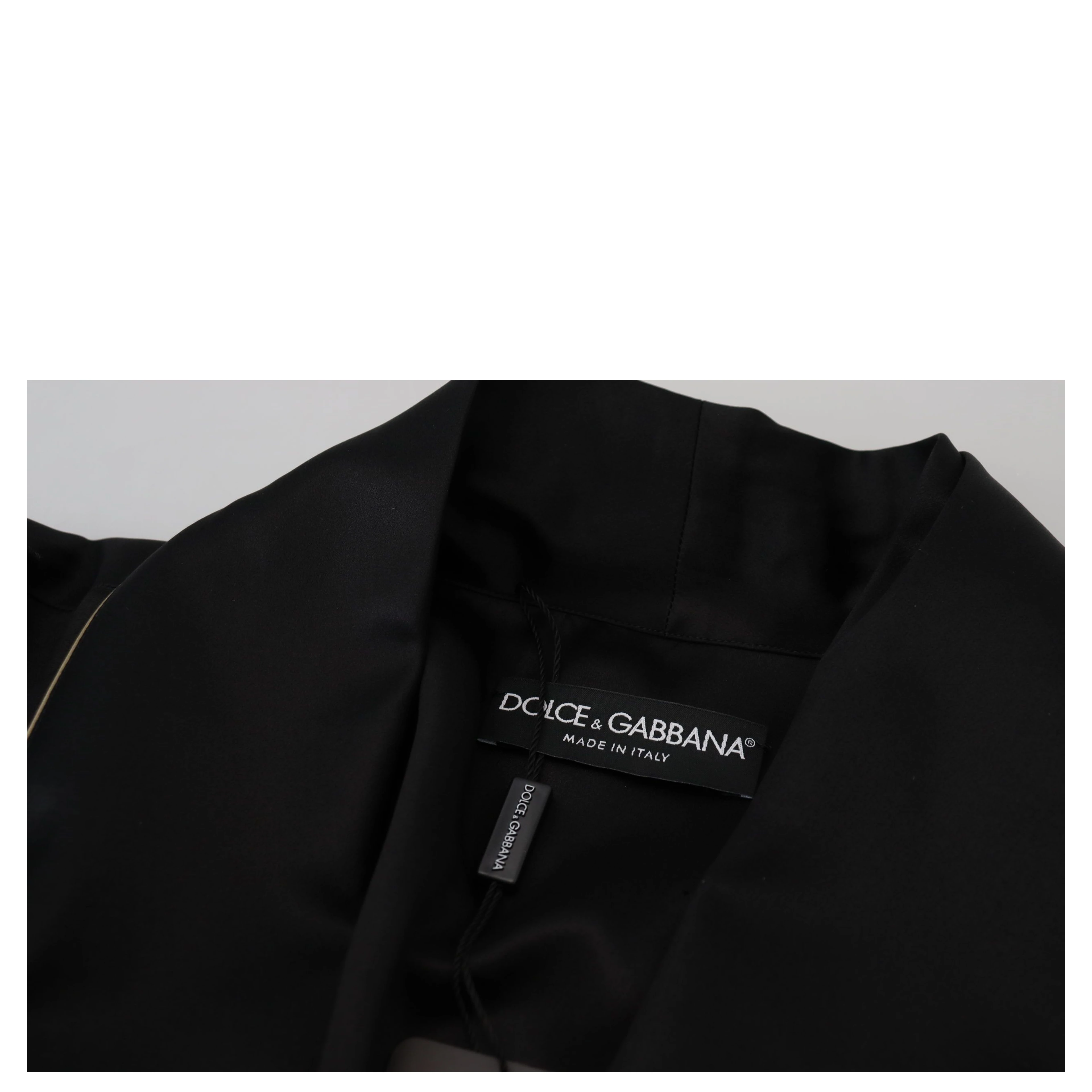 Black 100% Silk Robe Coat Wrap Jacket