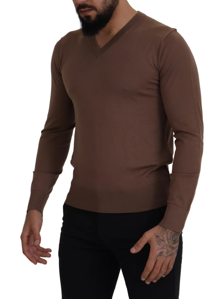Brown Wool Men V-neck Pullover Sweater alternative