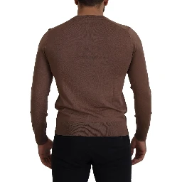 Brown Wool Men V-neck Pullover Sweater