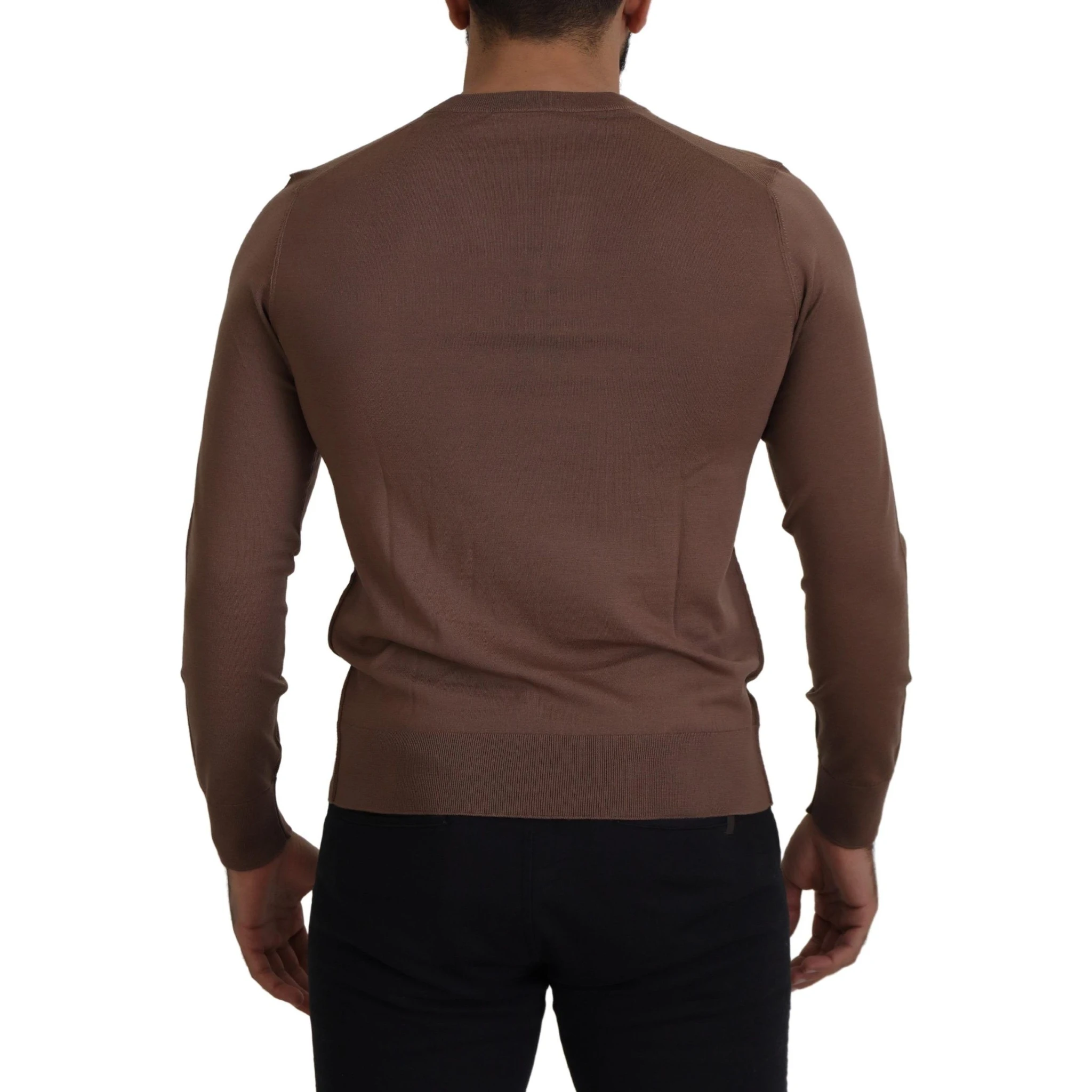 Brown Wool Men V-neck Pullover Sweater