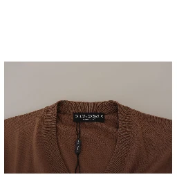 Brown Wool Men V-neck Pullover Sweater