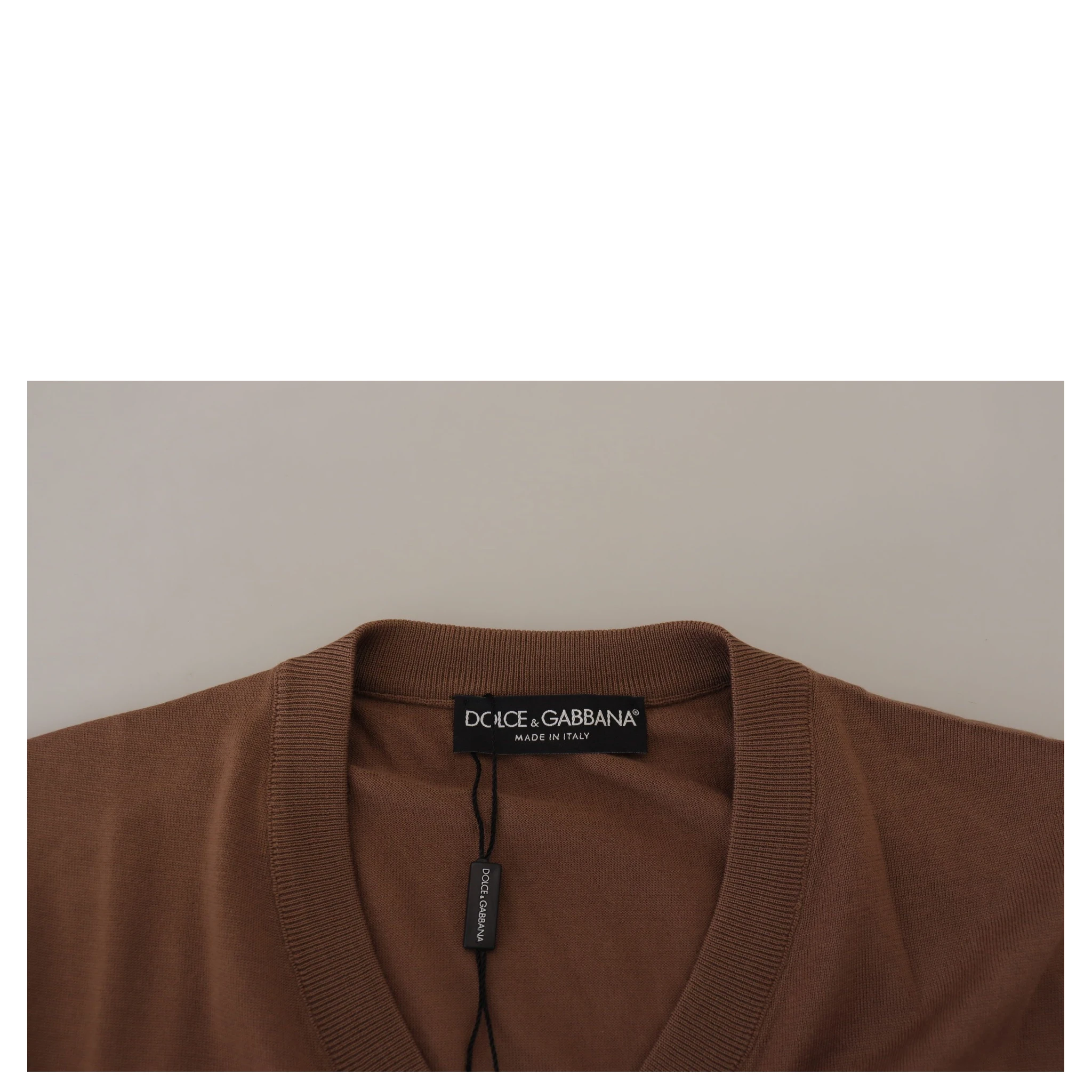 Brown Wool Men V-neck Pullover Sweater