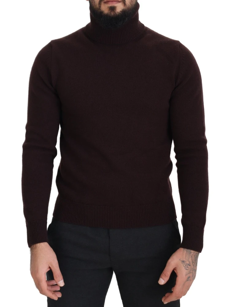 Brown Wool Turtle Neck Pullover Sweater
