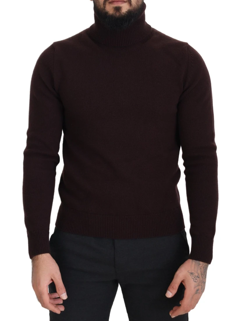Brown Wool Turtle Neck Pullover Sweater