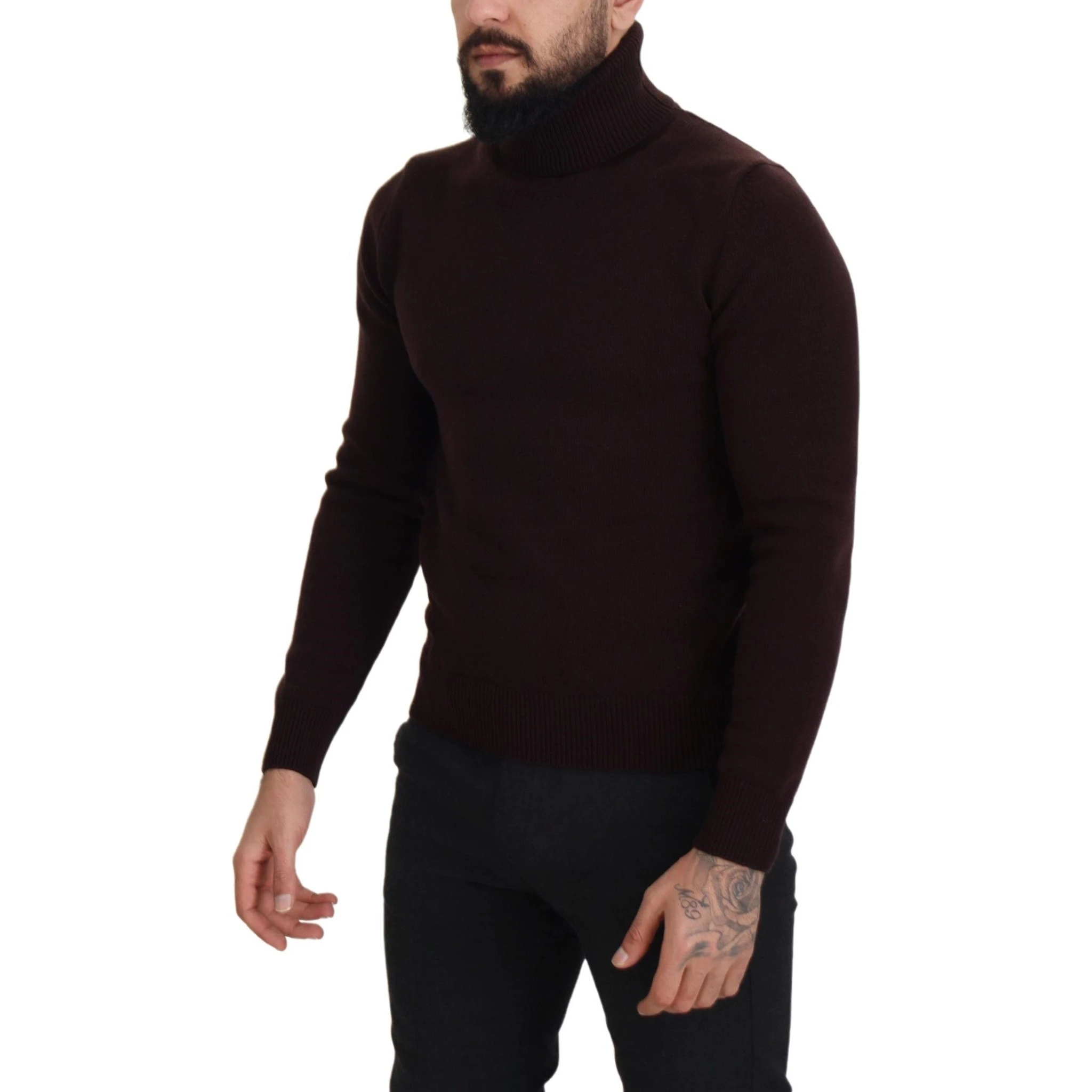 Brown Wool Turtle Neck Pullover Sweater