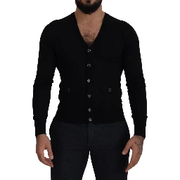 Black Wool Button Down Cardigan Sweater