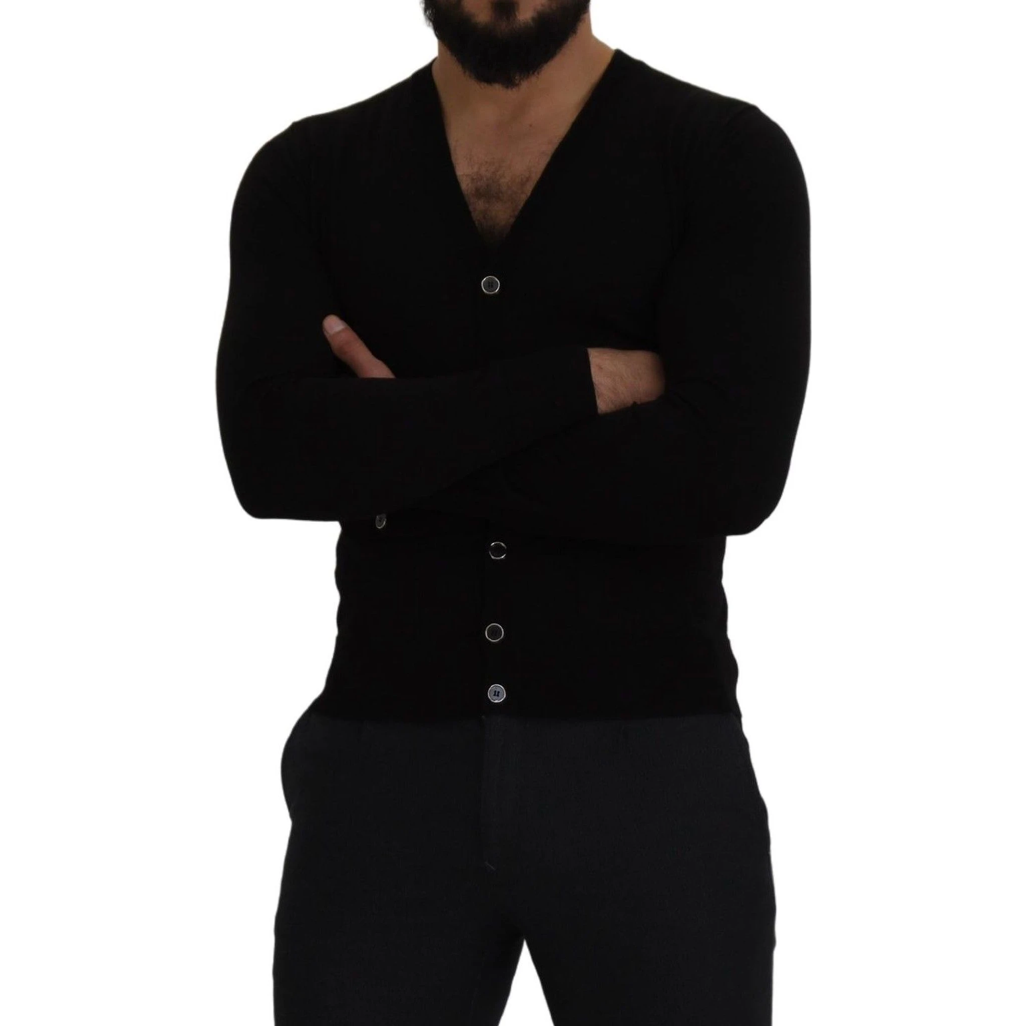 Black Wool Button Down Cardigan Sweater