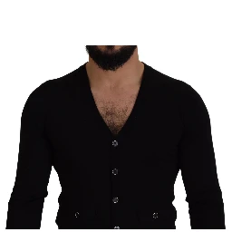 Black Wool Button Down Cardigan Sweater