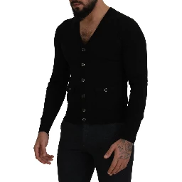 Black Wool Button Down Cardigan Sweater