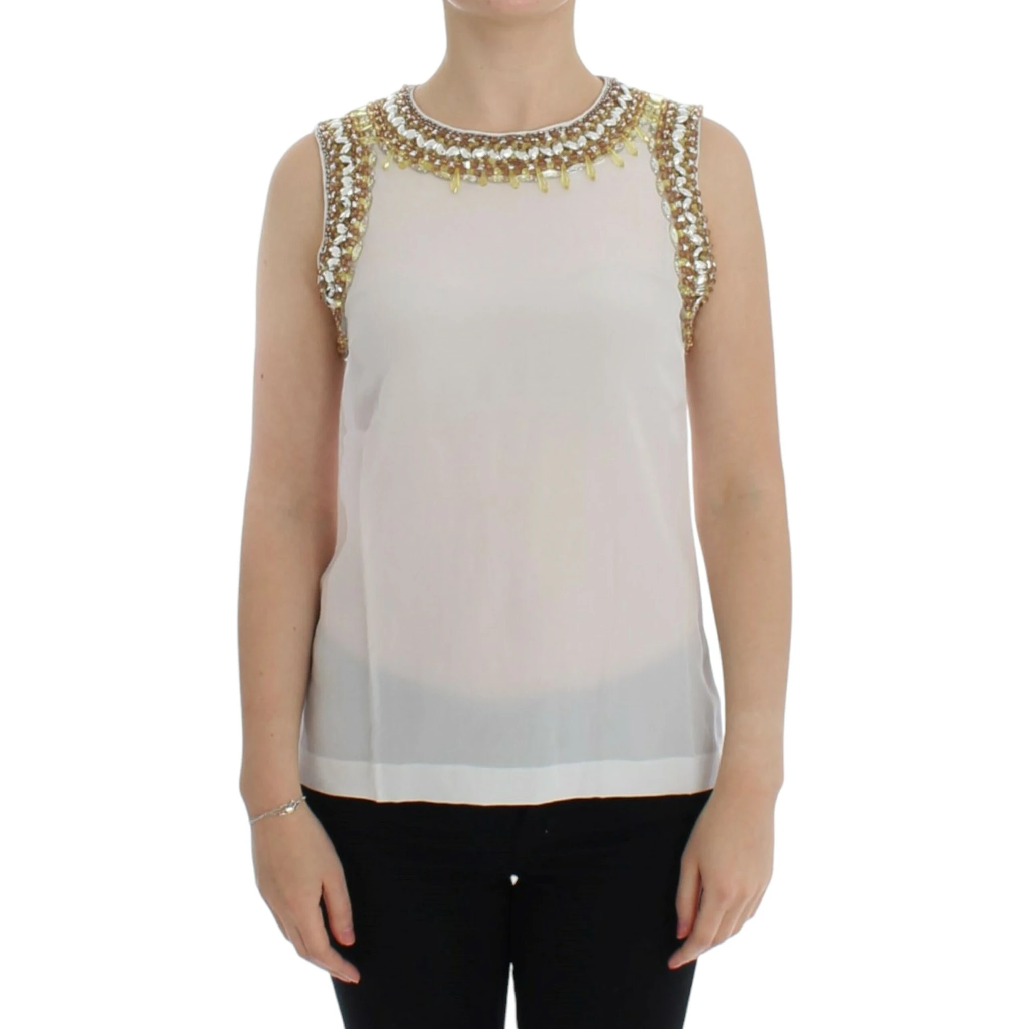 White crystal embellished tank top