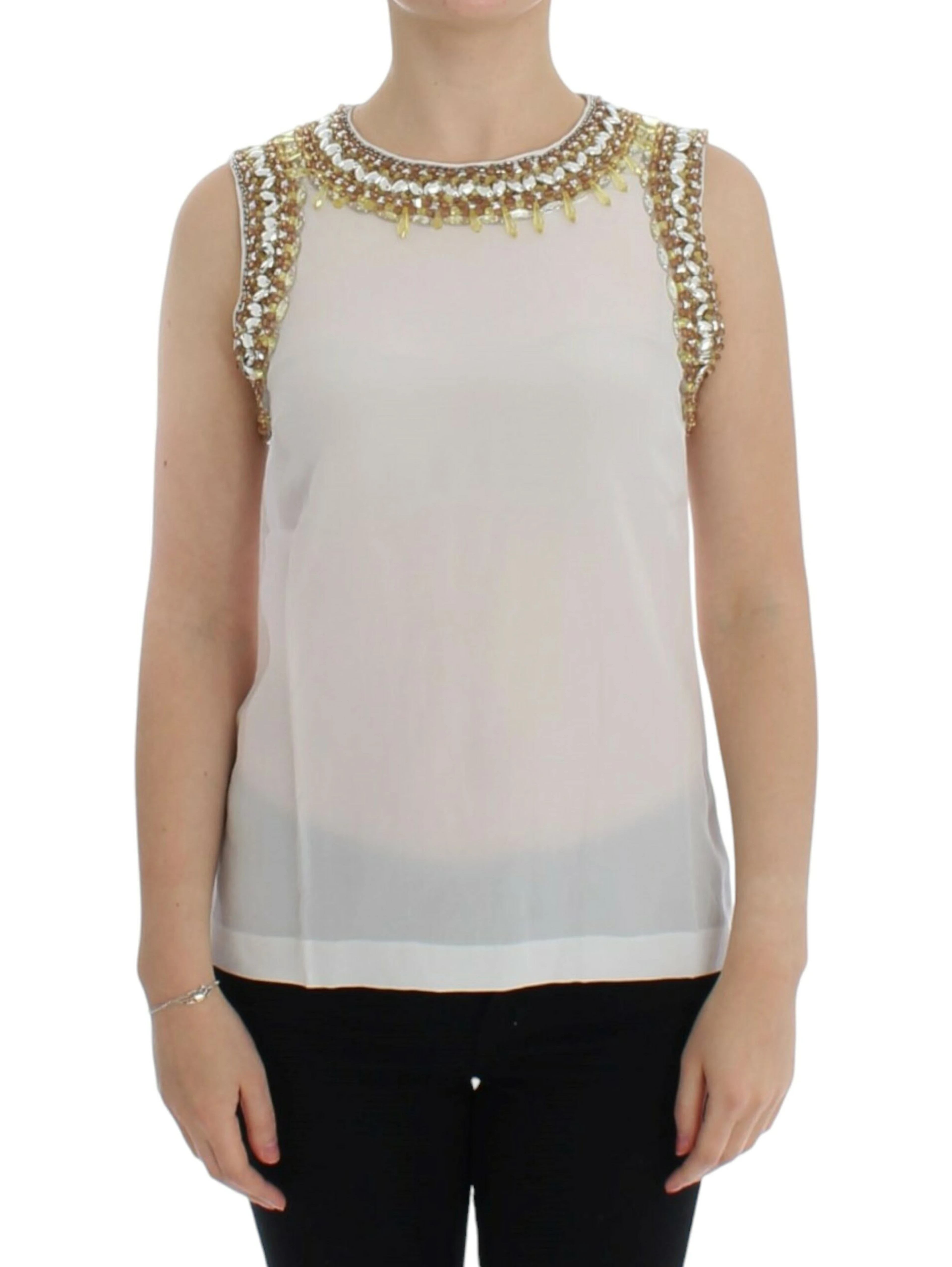 White crystal embellished tank top