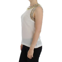White crystal embellished tank top