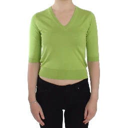 Green Wool V-neck Pullover Sweater Top