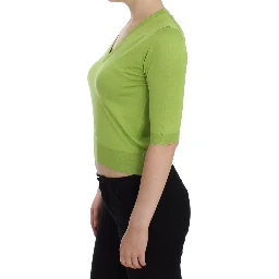 Green Wool V-neck Pullover Sweater Top