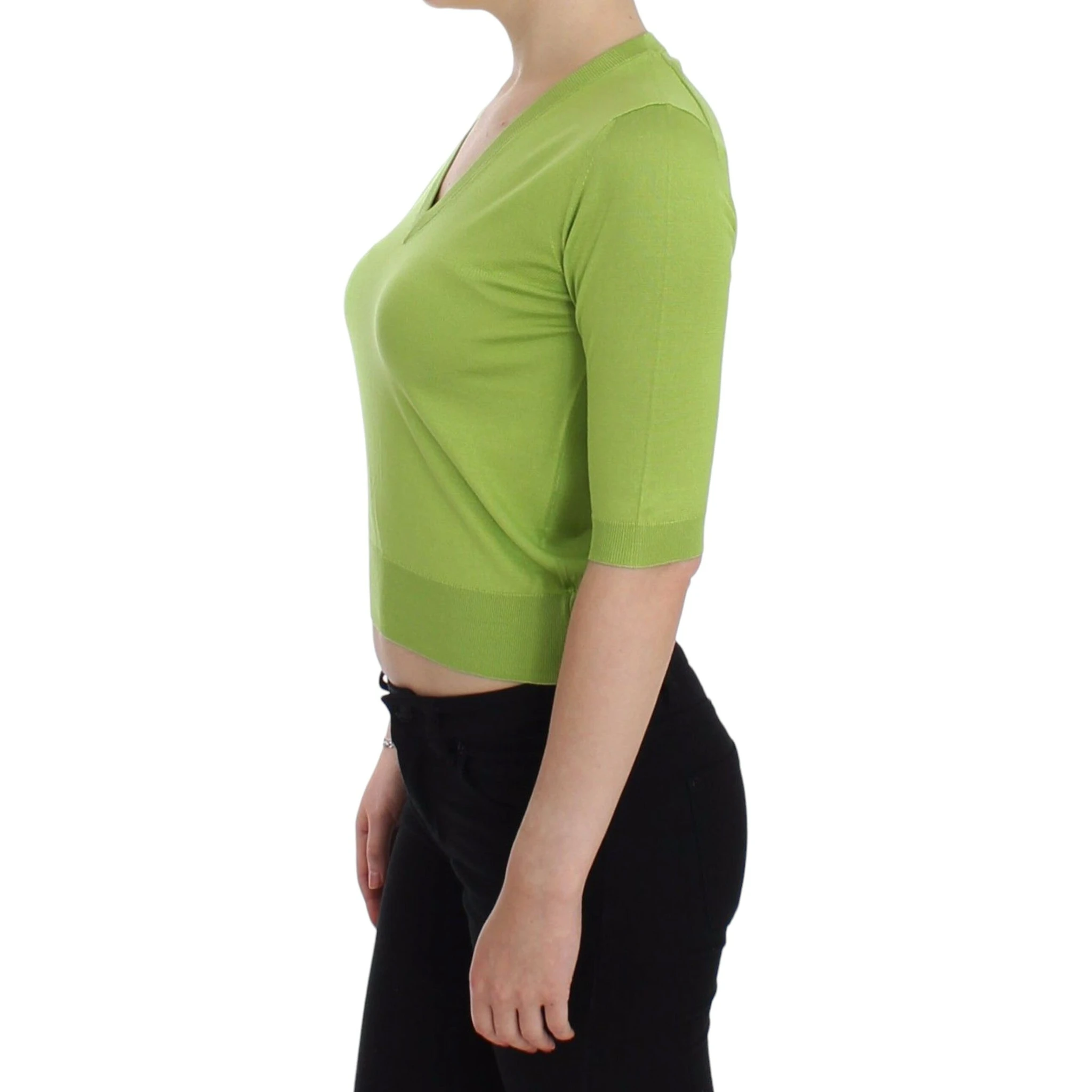 Green Wool V-neck Pullover Sweater Top