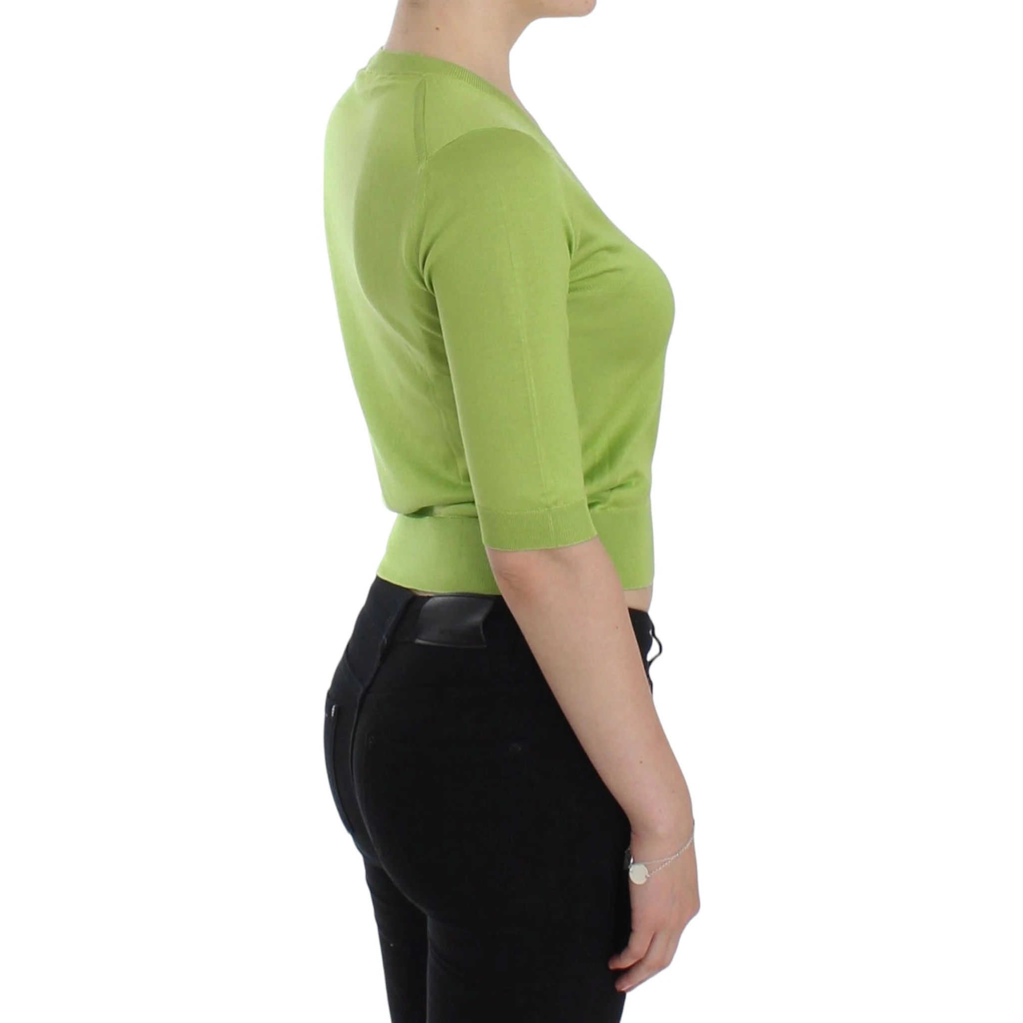 Green Wool V-neck Pullover Sweater Top