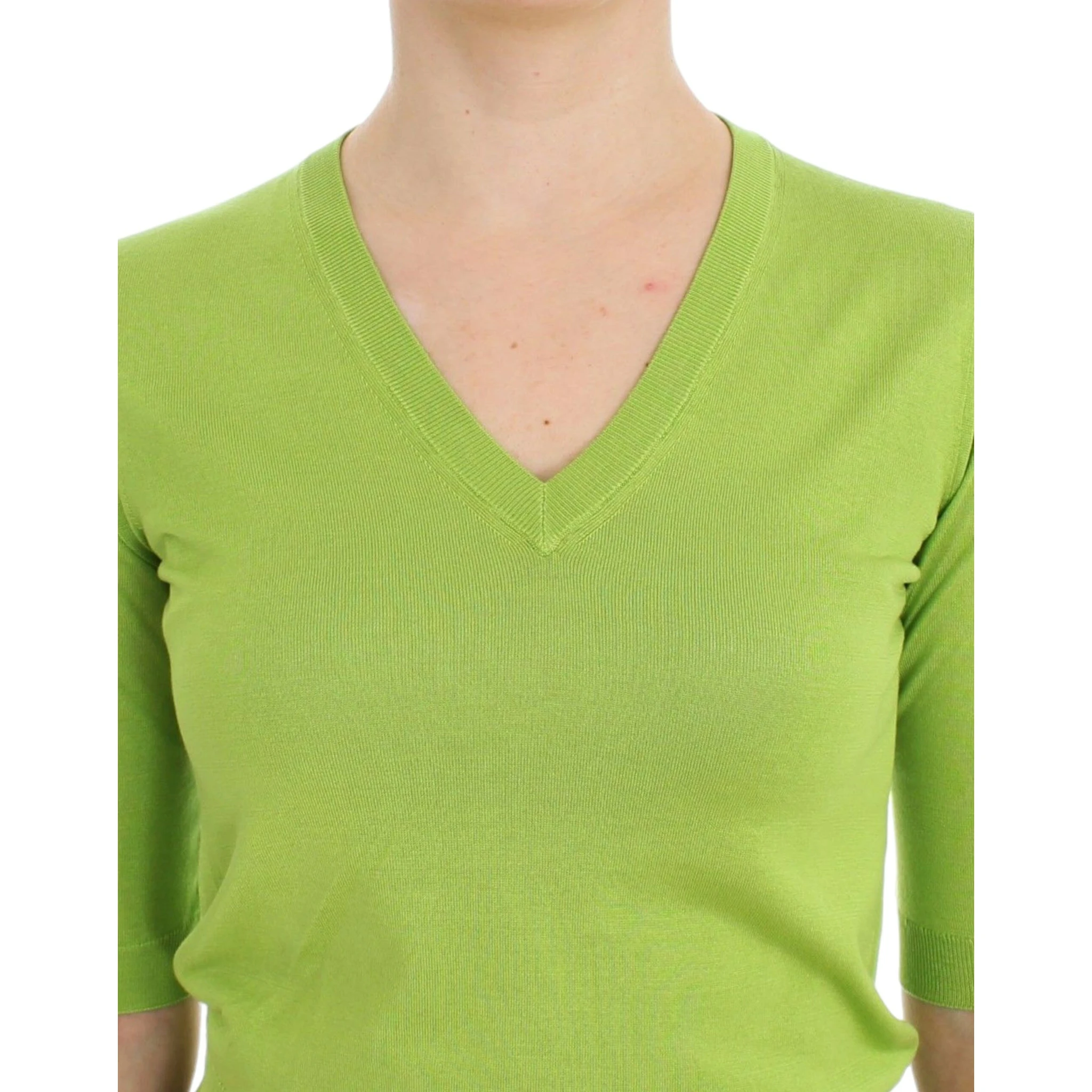Green Wool V-neck Pullover Sweater Top