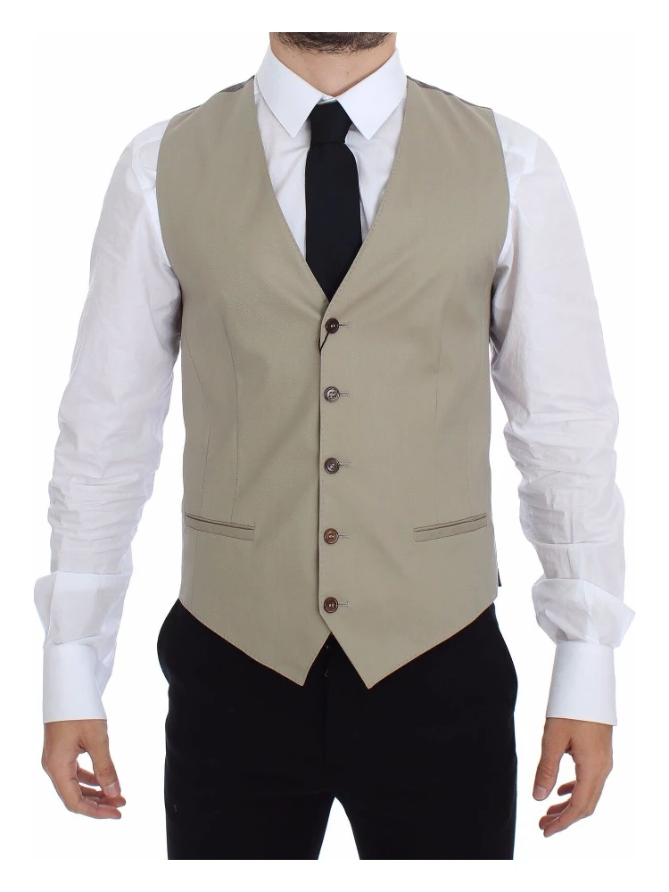 Beige Cotton Dress Vest Blazer Jacket