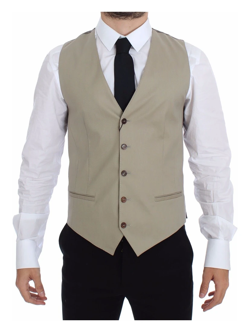 Beige Cotton Dress Vest Blazer Jacket