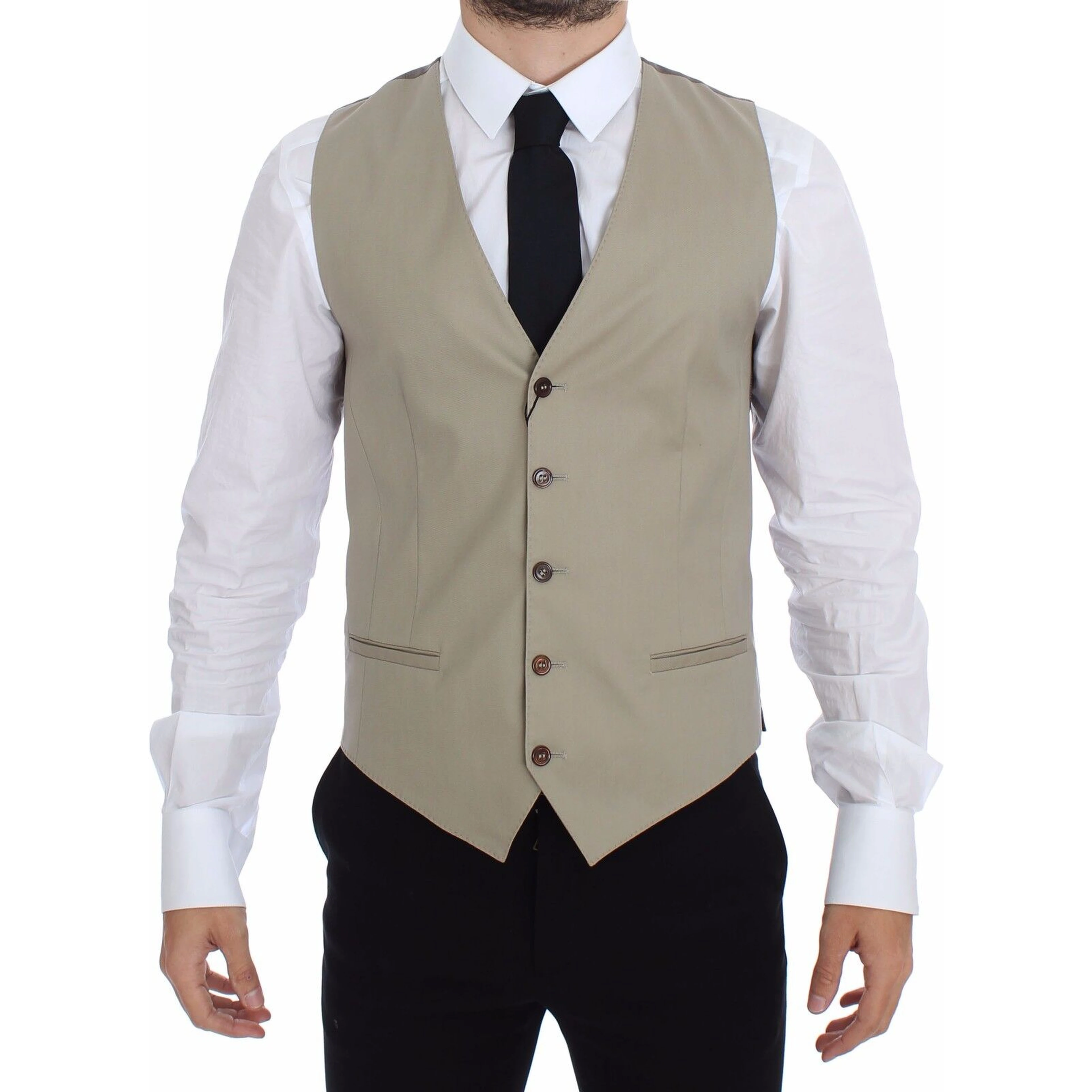 Beige Cotton Dress Vest Blazer Jacket